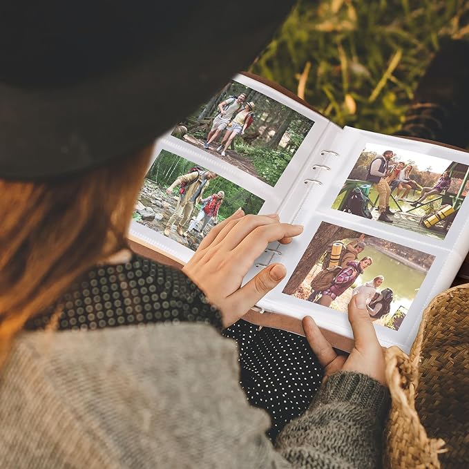 Photo Album 4x6 200 Photos, Genuine Leather Photo Albums with Writing Space with 30 Writing Paper, Travel Family Wedding Kids Graduation Ultrasound Baby Picture Album Scrapbook Photo Album（Flower）