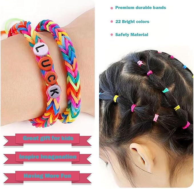USKMOTO 10 Colors 3000+ Rubber Band Bracelet Refill Kit, Multi-Colors Rubberband Bracelets Making Kit for Kids Weaving DIY Rubber Bands Crafting Gift (10 Colors A Series)