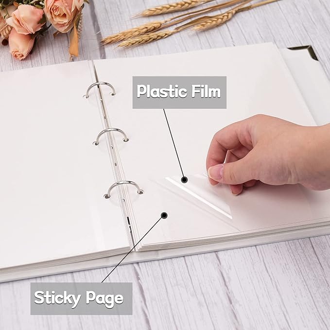 Vienrose Photo Album Self Adhesive 60 Pages Hardcover with DIY Scrapbooking Kit 3 Rings Paper Scrapbook for Lover Friends Kids Wedding Black