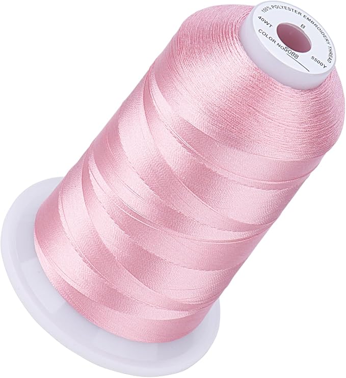 Simthread 5500Yds Embroidery Thread, 5000M High-Yardage 40WT 100% Polyester Thread – 170+ Vivid Colors, High-Speed Rated – Compatible with Brother, Singer, Janome & More - Peachy Pink S088