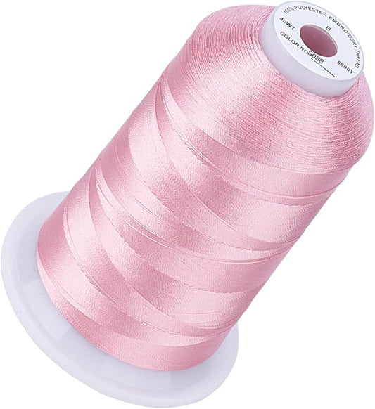 Simthread 5500Yds Embroidery Thread, 5000M High-Yardage 40WT 100% Polyester Thread – 170+ Vivid Colors, High-Speed Rated – Compatible with Brother, Singer, Janome & More - Peachy Pink S088