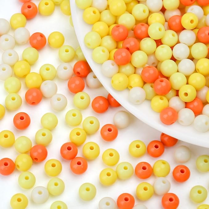 1000pcs 6mm mixed color acrylic round beads, assorted plastic gumball bubble gum beads with hole pastel loose beads bulk for jewelry diy making crafting supplies (orange series)