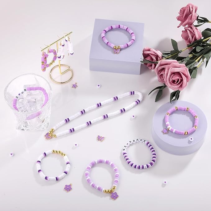3500pcs Purple Clay Beads for Bracelets Making 6mm Heishi Beads Polymer Flat Round Disc Clay for Jewelry Making Purple Bead Crafts