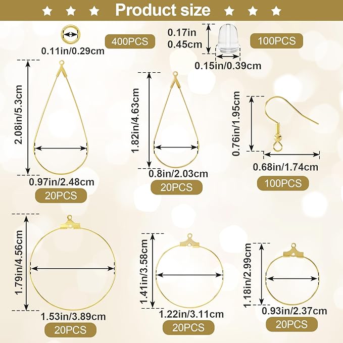 OIIKI 700pcs Hypoallergenic Earring Making Kit, Gold Plated Earring Hooks, Earring Beading Hoops, Clear Rubber Earrings Backs, Jump Rings for DIY Jewelry Making, Earring Making Supplies