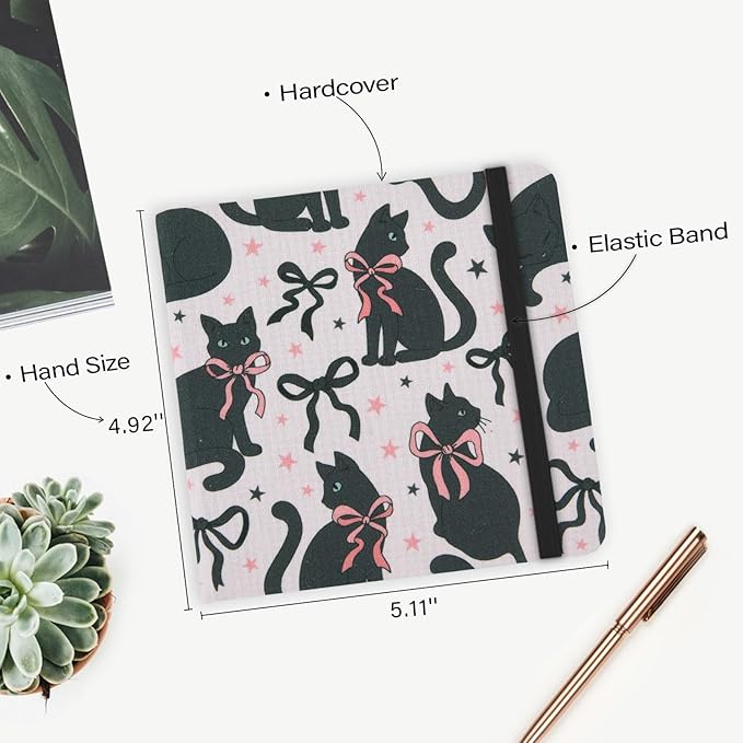 Handy Size 5 x 5 inches Sketch Book, 80GSM Acid Free Artistic Drawing Painting Writing Paper, Hardcover Cloth Cover Art Sketchbook,Journal Notebook.Bow Black Cat