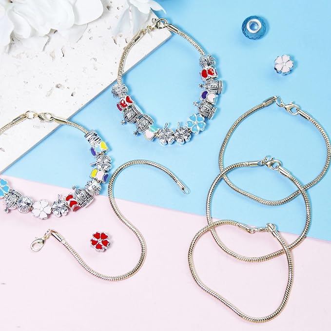 10 Pcs Snake Charm Bracelet Chain Gold Charm Bracelet Kit 3mm Dainty Stackable Snake Chain Bracelets Chain Pack with Polishing Cloth for Christmas Mother's Day DIY Women Jewelry Making Gifts Supplies