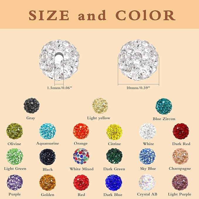 501 Pcs Rhinestone Bead Kit for Bracelet, 10mm Sparkle Clay Crystal Beads for Jewelry Making, 21 Colors Shiny Disco Ball Beads for Crafts Baseball Necklace Keychain Earrings DIY Decoration (Kit 1)