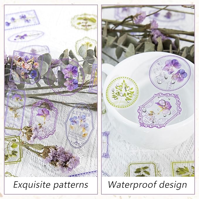 120 Pcs Flowers Stamp Stickers, Vintage Aesthetic Scrapbook Supplies for Junk Journal Bullet Therapy Planner Laptops Card Making Supplies