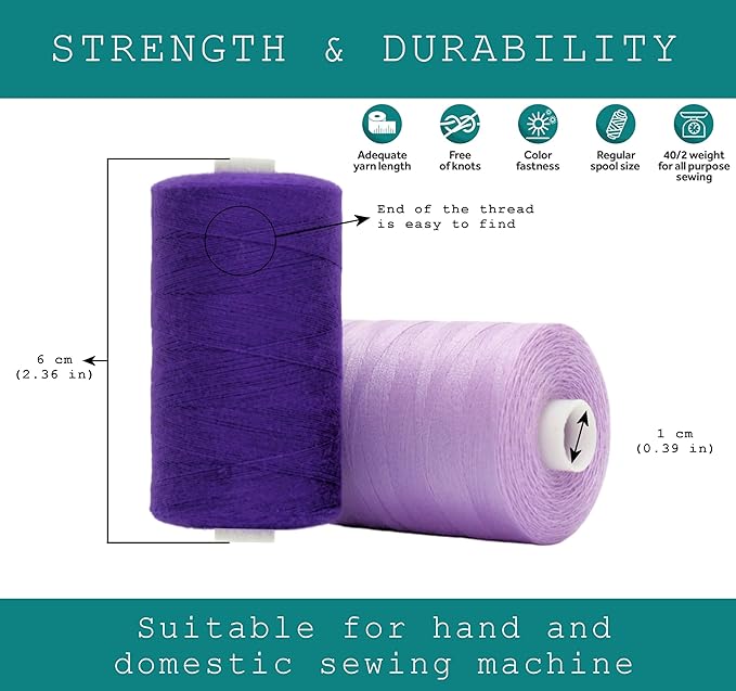 BlesSew Sewing Thread in Purple Color Tones – 6 Spools of Polyester Thread for Sewing Machine for Beginners, Hand Stitching & Quilting - 1000 yds per Spool