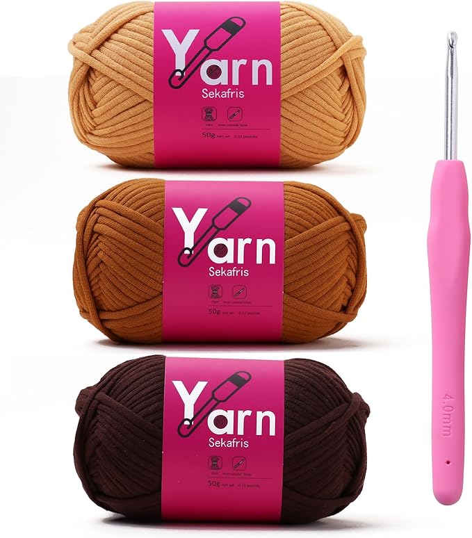 Crochet Yarn with Cotton Yarn for Crocheting - Crochet Knitting Yarn for Beginners with Easy-to-See Stitches - Yarn for Crocheting - Parfait Chunky Yarn (Khaki+Brown+Coffee)