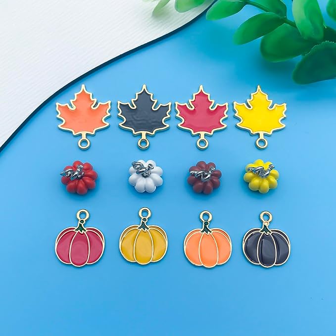 Youdiyla 48pcs Alloy enamel maple leaf pumpkin set series Pendant Jewelry Making DIY Keychain Earrings Pendant Various Design Charms for Jewelry Making Bracelets Necklace (SN279)