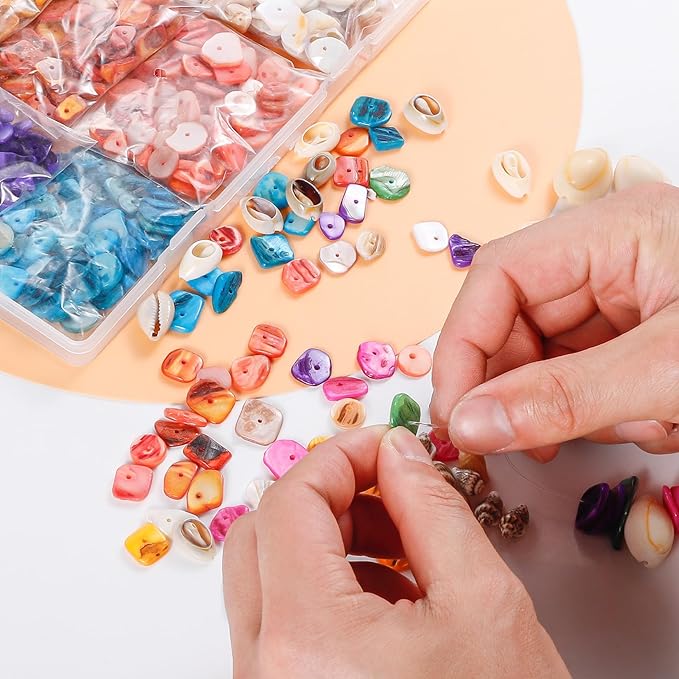 PPCLION Pearl Shell Beads Bracelet Making Kit Bracelet and Heart Beads Elastic Threads for Jewelry Necklace Making