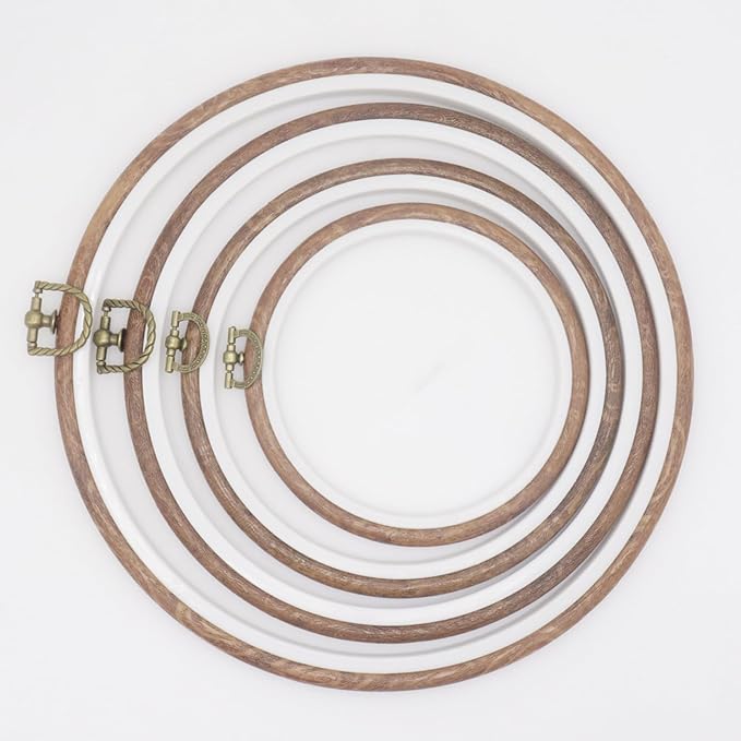 joyangy 5 pcs 6 inch embroidery hoops, round imitated wood cross stitch hoop rings for art craft sewing, circle display frame kits for embroidery handy diy ornaments decoration