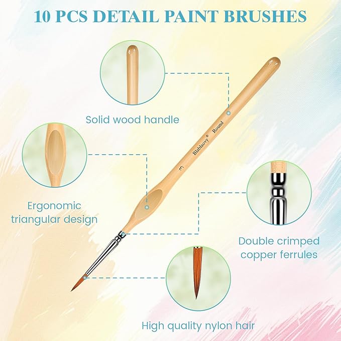 12pcs Miniature Paint Brushes Drybrush Set, Detail Paint Brushes for Acrylics, Watercolor, Figurines Model, Face Painting, Piant by Number Kit for Adults - Triangular Handles (Wooden)