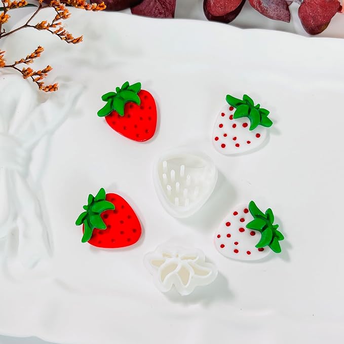 Xaekicr 2 Pcs Strawberry Polymer Clay Cutters Set – Cute Heart Clay Cutters & Texture Molds for Earrings Making, Clay Tools for DIY Polymer Clay Jewelry