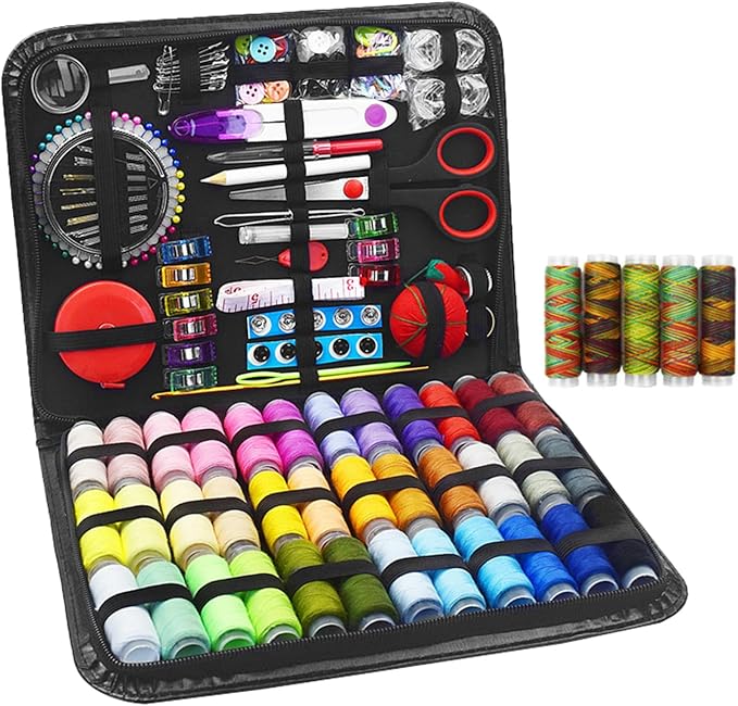 HEmlSkrona Mini Sewing Kit in Stylish Leather Case – Complete Set with Scissors,Needles,Thread & More, Fashion Box for Store Jewelry– Perfect for Beginners & Travel (LuxuryBlack)