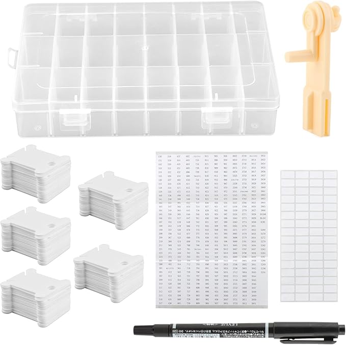 Embroidery Floss Organizer, Cross Stitch Thread Storage Set with 100 Pcs Floss Bobbins, Winder, Marker and Stickers, Removable 24 Compartments Case for Craft DIY Sewing Storage
