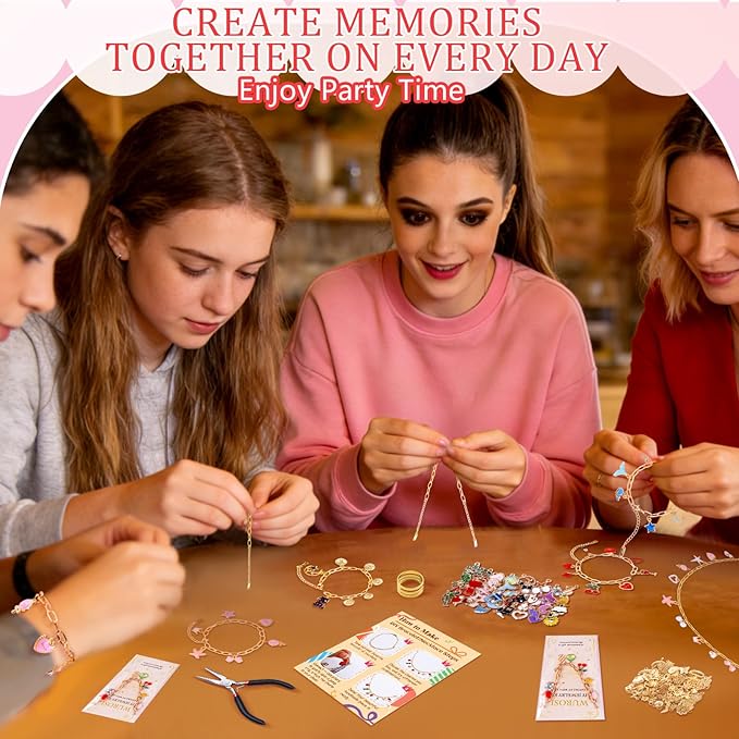 Wurosi 413 Pieces Gold Paperclip Charm Bracelet Making Kit, Including Paperclip Chain Bracelets, Charms, Jump Rings, Gift Bags, Pliers for Crafts Beginner Supplies Gift