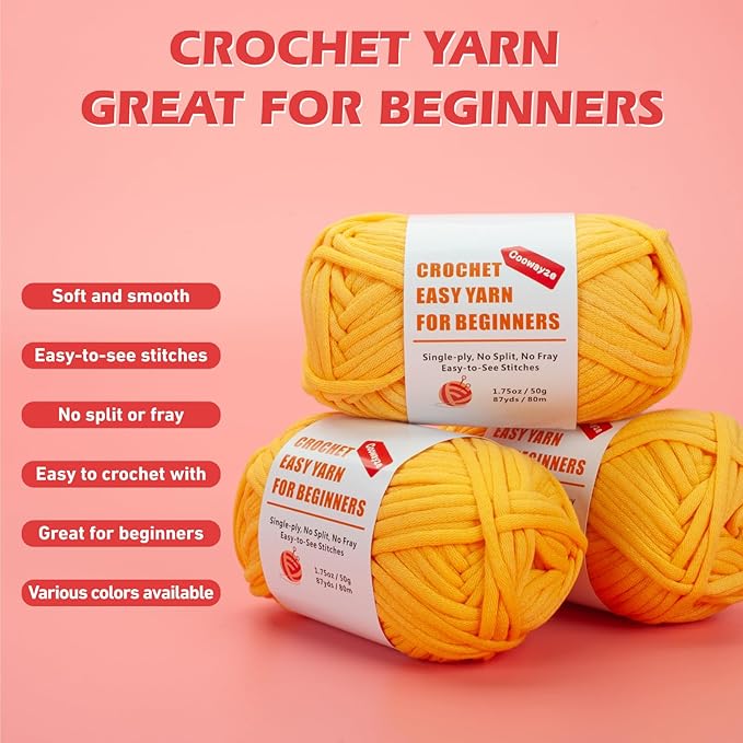 Crochet Yarn for Beginners, 3 Pack1.8 oz Yellow Amigurumi With Easy-to-See Stitches and No Split, Worsted Medium #4, Cotton-Nylon Blend, Thick & Soft