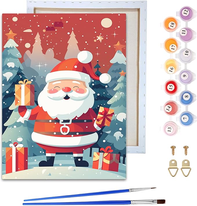 Reofrey Framed Paint by Numbers Kit for Adults & Beginner - 8x12 Inch Canvas Christmas Paint by Numbers - Santa Claus Educational & Creative Art Set for Beginners - Perfect for Home Wall Decoration