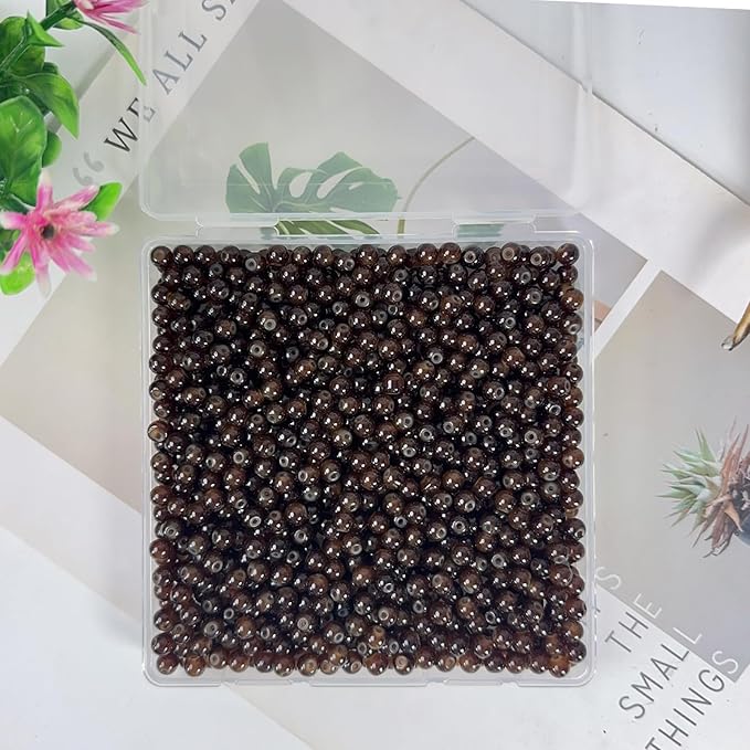 6mm Round Glass Beads for Jewelry Making, 900Pcs Glass Seed Beads for Bracelets, DIY Crafts (Brown)