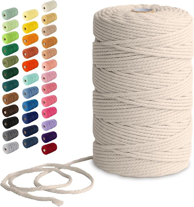 Nook Theory Macrame Cord - 3mm 220 Yards Cotton Rope, 4mm 5mm Yarn, String for Crafts, Perfect for Macrame Wall Hanging and Boho Decorations (Milk Cream)