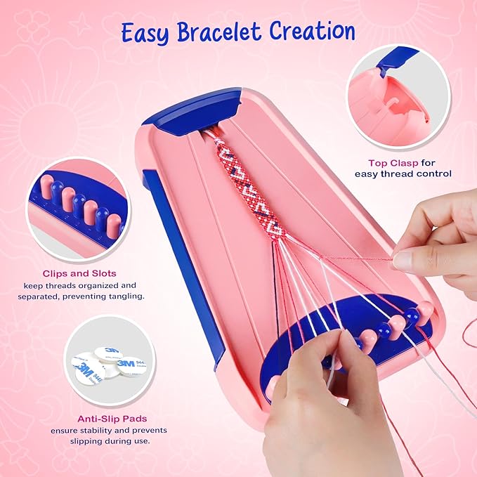 bracelet making kit for girls - friendship bracelet kit - christmas gifts for ages 6 7 8 9 10 11 12 year old girl birthday gifts, arts and crafts for kids ages 8-12 teen bracelets diy maker pink blue