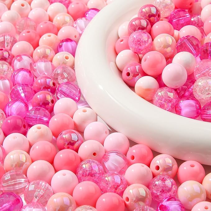 16mm Acrylic Bead 100pcs Pink Focal Spacer Bead Chunk Bubblegum Beads for DIY Crafting Necklace Bracelet Jewelry Making Keychain (Pink)