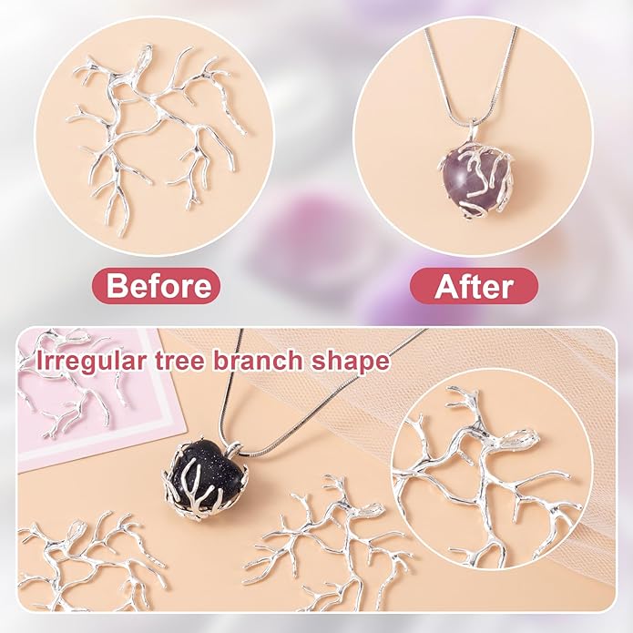 Branch Shape Blanks, Adjustable Claw Pendant Trays, Hypoallergenic Brass Branch Prong Pendant Bezels for Jewelry Making Bracelet Earrings Necklace DIY Crafts