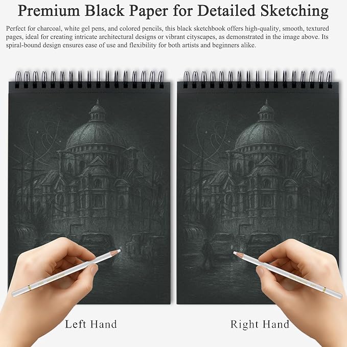 fuxi black paper sketchbook 8"×10", 60 sheets (90lb/150gsm) double-sided hard cover, spiral bound, ideal art supplies for teens - gifts for teenage artists.