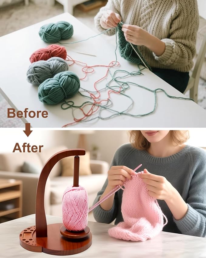 eZAKKA Crochet Yarn Holder for Crocheting, Upgraded Magnetic Wooden Yarn Stand with Organizer Base, Portable Crochet Yarn Holder Spinner for Knitting Accessories Crochet Tools, Crochet Gift for Women