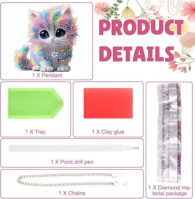 DOMROM Cat Diamond Art Hanging Kits for Adults, Special Shaped Crystal Diamond Painting Cat Pendant, DIY Diamond Art Suncatchers Animal for Home Garden Wall Decor Gift