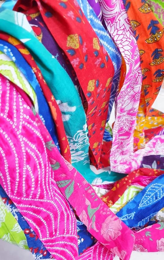 21 Yards Unstitched Recycled Sari Cotton Yarn Ribbon Tassels 21 Strips SKEINS Shades Recycled Journal Scrapbook Craft Project Decor DS360 (Pure Cotton, 21 Yard)