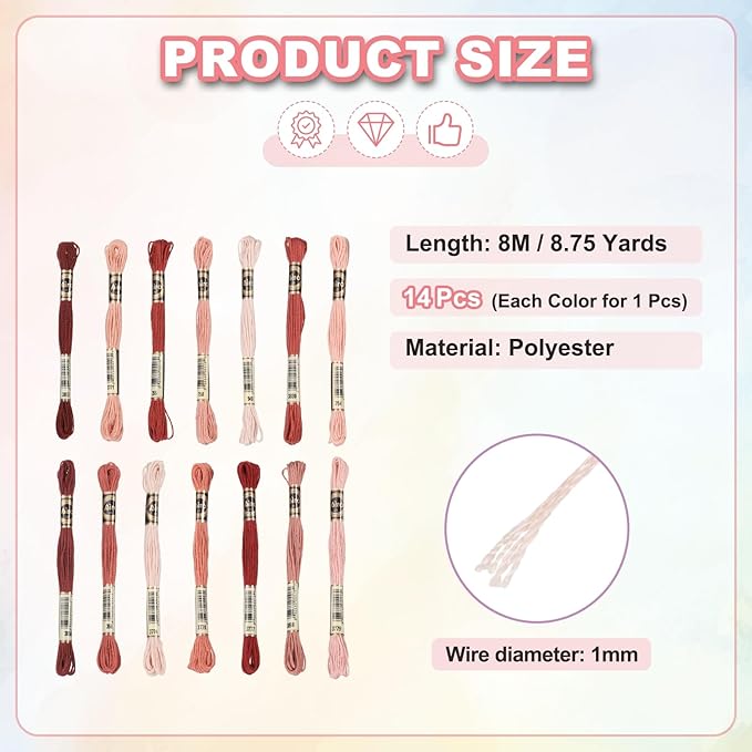 PATIKIL 14 Skeins Embroidery Floss, Polyester Embroidery Threads Bracelets String for Cross-Stitch Hand Embroidery, Multicolored Red