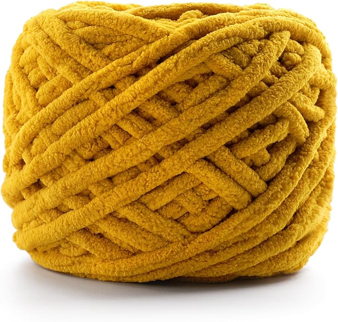 Chunky Chenille Yarn for Crocheting, Fluffy Baby Blanket Yarn for Crochet Sweater Shawl Scarf Gloves, Super Soft Amigurumi Plush Yarn 74yards/3.5 Oz (Turmeric)