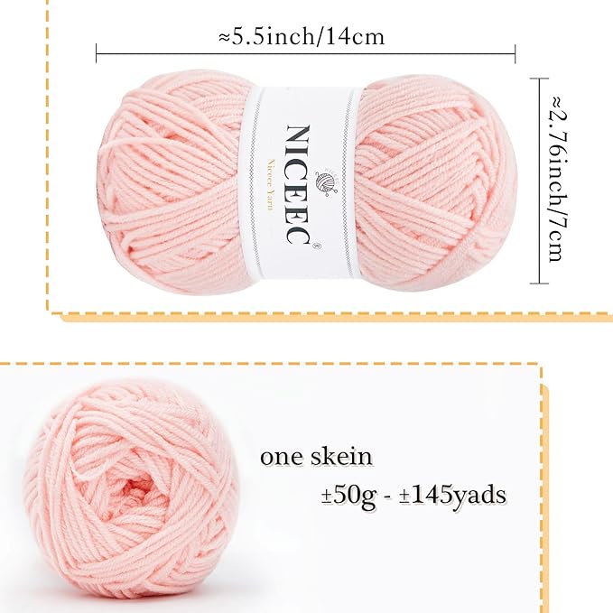 NICEEC 300g Soft Assorted Colors Yarn - Sport Weight,100% Acrylic, 4 Ply, Bonbons Yarn for Crochet & Knit, DIY Project Starter Kit for Kids or Adults(Total 870yds) - Series 9