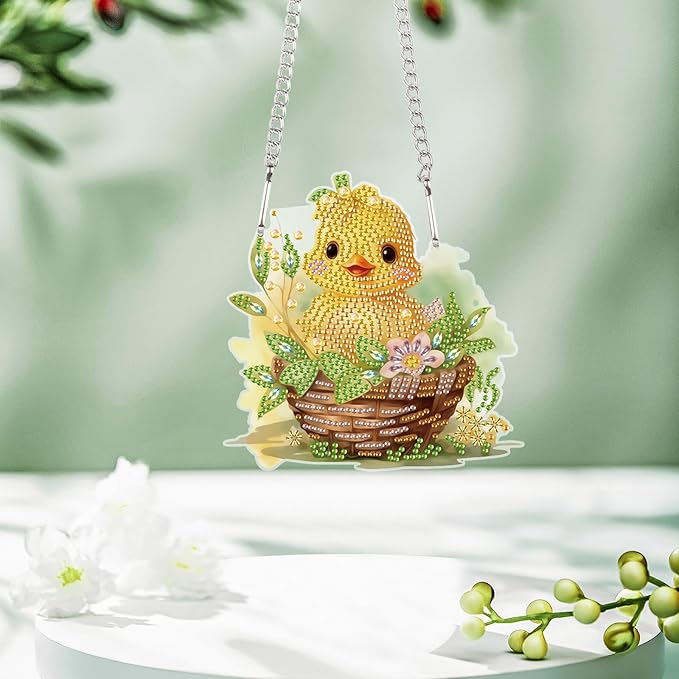 AiYuanzsh Yellow Duck Diamond Painting Kit with Hanging Chain, DIY 5D Diamond Art Hanging Kit for Adults, Acrylic Mini Suncatcher, Special Shaped Crystal Wall Ornament, Home Decor, Holiday Craft