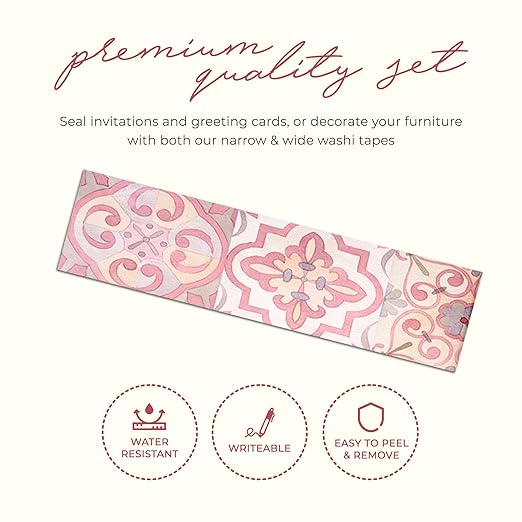 Serenity Fair Washi Tape – Mediterranean Tile Pattern, Extra Wide 4 Inch Scrapbook Supplies for Scrapbooking, Journaling, Stickers, Craft Paper, and DIY Scrapbook Tape Roll (Red White)