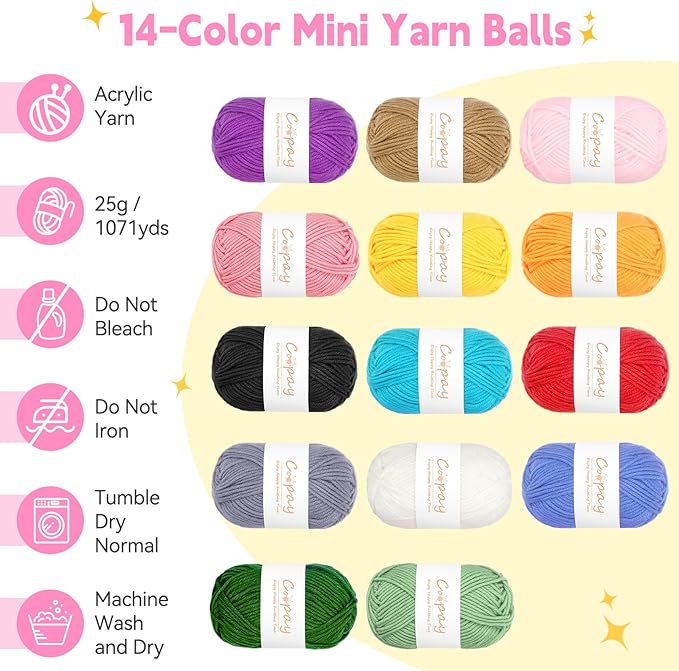 Coopay Axolotl Yarn Bowl for Crocheting/Knitting, Cute Bowl with 14 Pcs Yarn, Large Size Crochet Organizer for Beginners