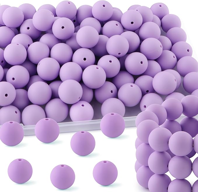 65Pcs 19mm Silicone Beads for Keychain Making Bracelet Necklace, Bulk Round Silicone Beads for Pens（Light Purple）