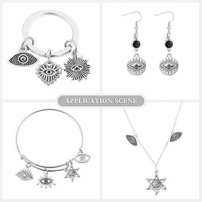 DanLingJewelry 100Pcs 10 Styles Evil Eye Charms Antique Silver with Sun Heart for DIY Jewelry Making, TIBEP-CJ0002-05-CHH