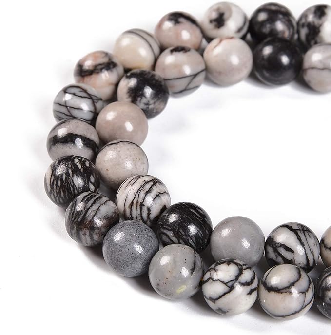 45pcs 8mm Natural Spider Web Jasper Gemstone Round Spacer Loose Stone Beads for Jewelry Making 15.5" 1 Strand (Spider Web Jasper, 8mm 45Beads)