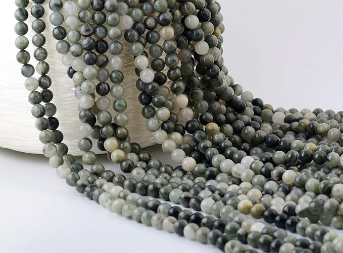 Natural Stone Beads 100pcs 8mm Green Grass Agate Taiwan Green Jade Round Stone Beading Loose Gemstone Hole1mm DIY Smooth Beads for Bracelet Necklace Earrings Jewelry Making (Green Grass Agate, 8mm)