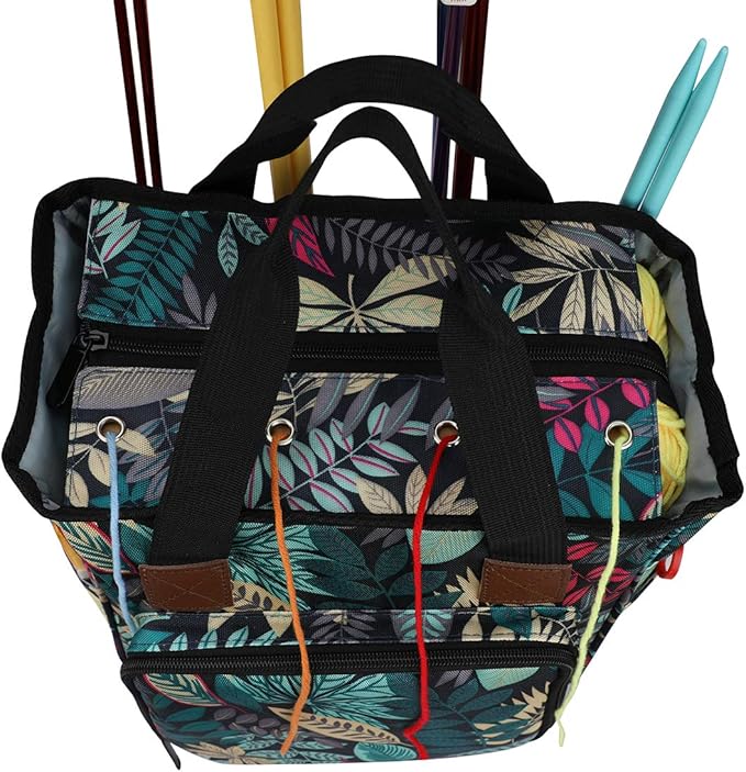ZBEZBE Knitting & Crochet Tote Bag, Multi-Pocket Yarn Storage Organizer, Portable Yarn Holder for Knitting Needles, Crochet Hooks, Yarn Skeins & Craft Supplies