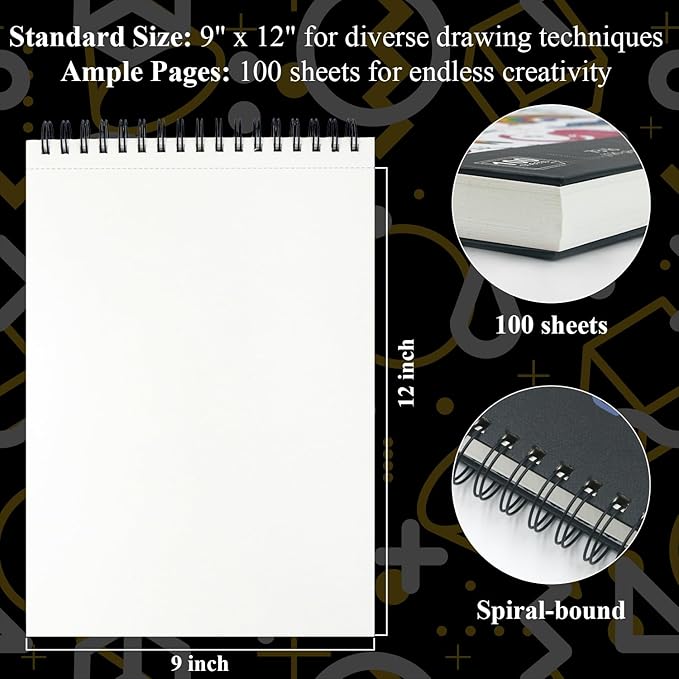 sketch book for kids, 9" x 12" kid sketchbook, 100 sheets (73lb/120gsm) drawing paper for kids, spiral sketch pad for kid, christmas gifts for grandkids.