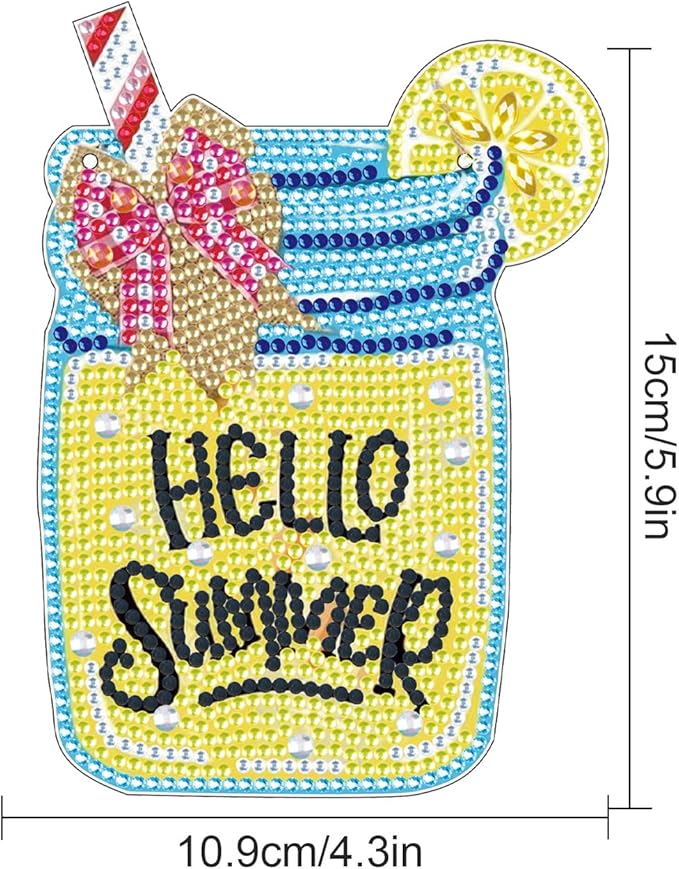 AiYuanzsh Hello Summer Diamond Painting Hanging Kit, DIY 5D Jar Lemon Drink Sign Ornament, Diamond Art Hanging for Adults, Door or Wall Summer and Holiday Decoration, Handmade Crystal Art Gift