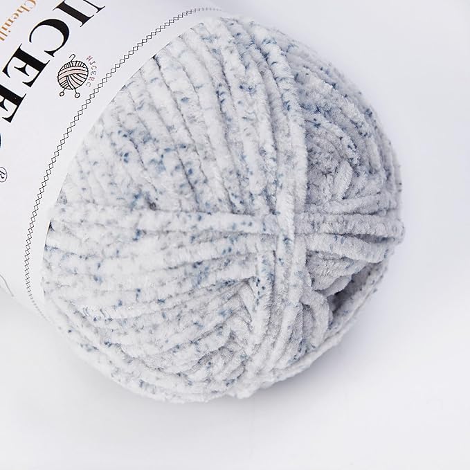 NICEEC 3 Skeins Soft Chenille Yarn Blanket Yarn for Knitting Fancy Yarn for Crochet Weaving DIY Craft Total Length 3×85m (3×93yds, 3×50g)_Overcast Blue