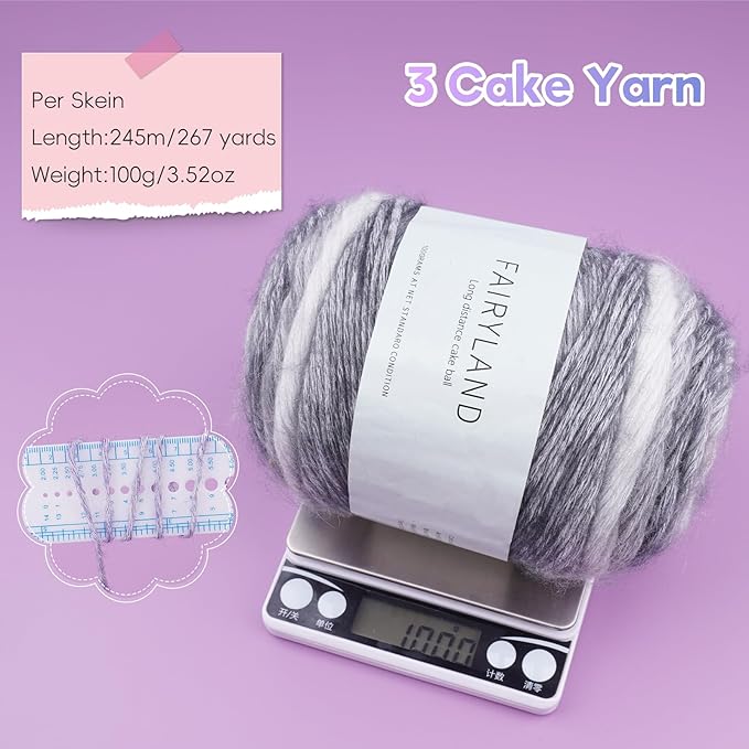 Cake Yarn for Crocheting,Colorful Crochet Yarn 3x100g 60% Cotton 30% Acrylic 10% Wool,Soft Fluffy Gradient Ombré Cotton Yarn for Crocheting Sweater,Blanket,Glove