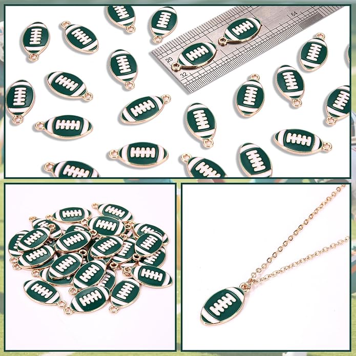 NVENF 30PCS Football Charms for Jewelry Making, Enamel Football Charms for Bracelet Necklace Earrings Making, Red Black White Blue Purple Orange Game Day Football Charm Bulk