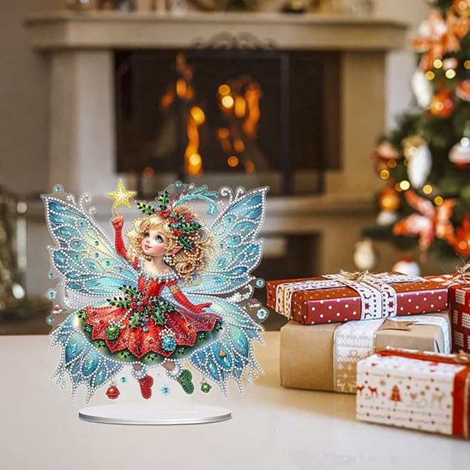 LAKEQUILL Christmas Diamond Art Painting Kits, Angel Girl Tabletop Ornament, Stand Up Diamond Art Desktop Kits for Home Office Decor, New Year Gift